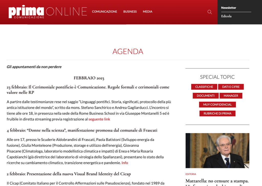 PRIMALINE - Agenda, 23 febbraio: Il Cerimoniale pontificio è Comunicazione. Regole formali e cerimoniali come valore nelle RP